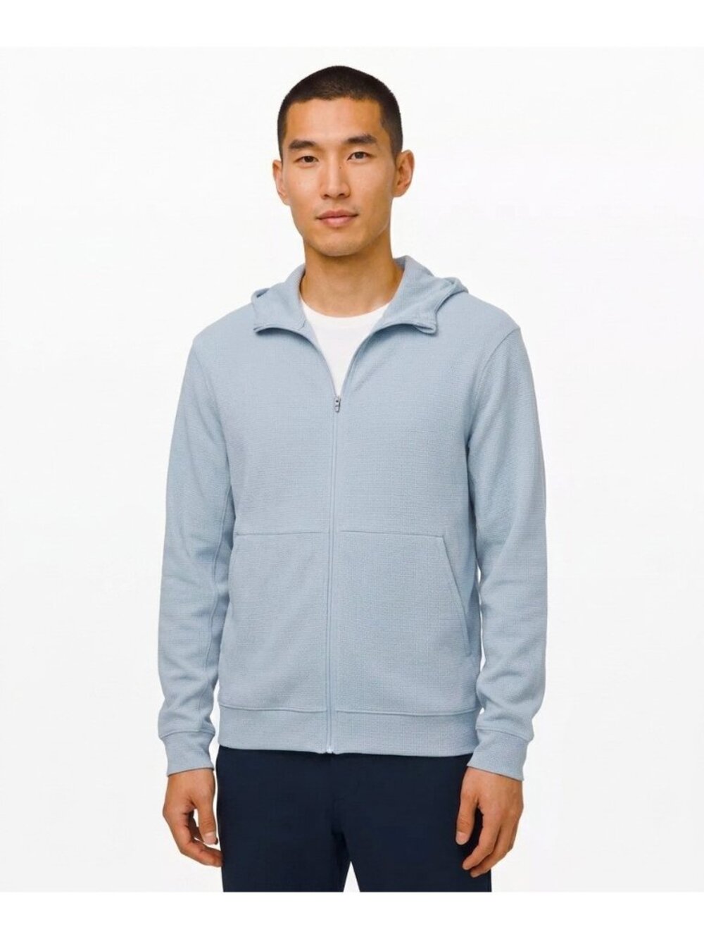 Lululemon Mens Shift Stitch Hoodie XXL Chambray Blue Full Zip Waffle Knit